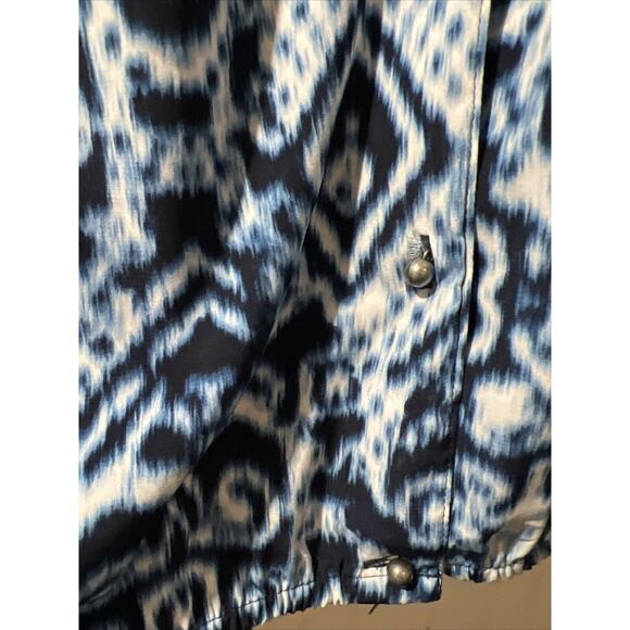 CHICO'S chicos Size 2 Large IKAT SCOOP NECK FRONT PEASANT boho bohemian blue - Picture 2 of 13